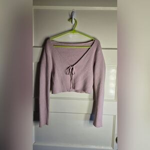 Ribbed Pink Cropped Cardigan